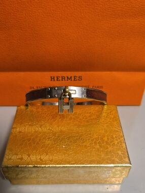 Hermes Brown Leather Double Tour Bracelet with Gold Kelly Lock